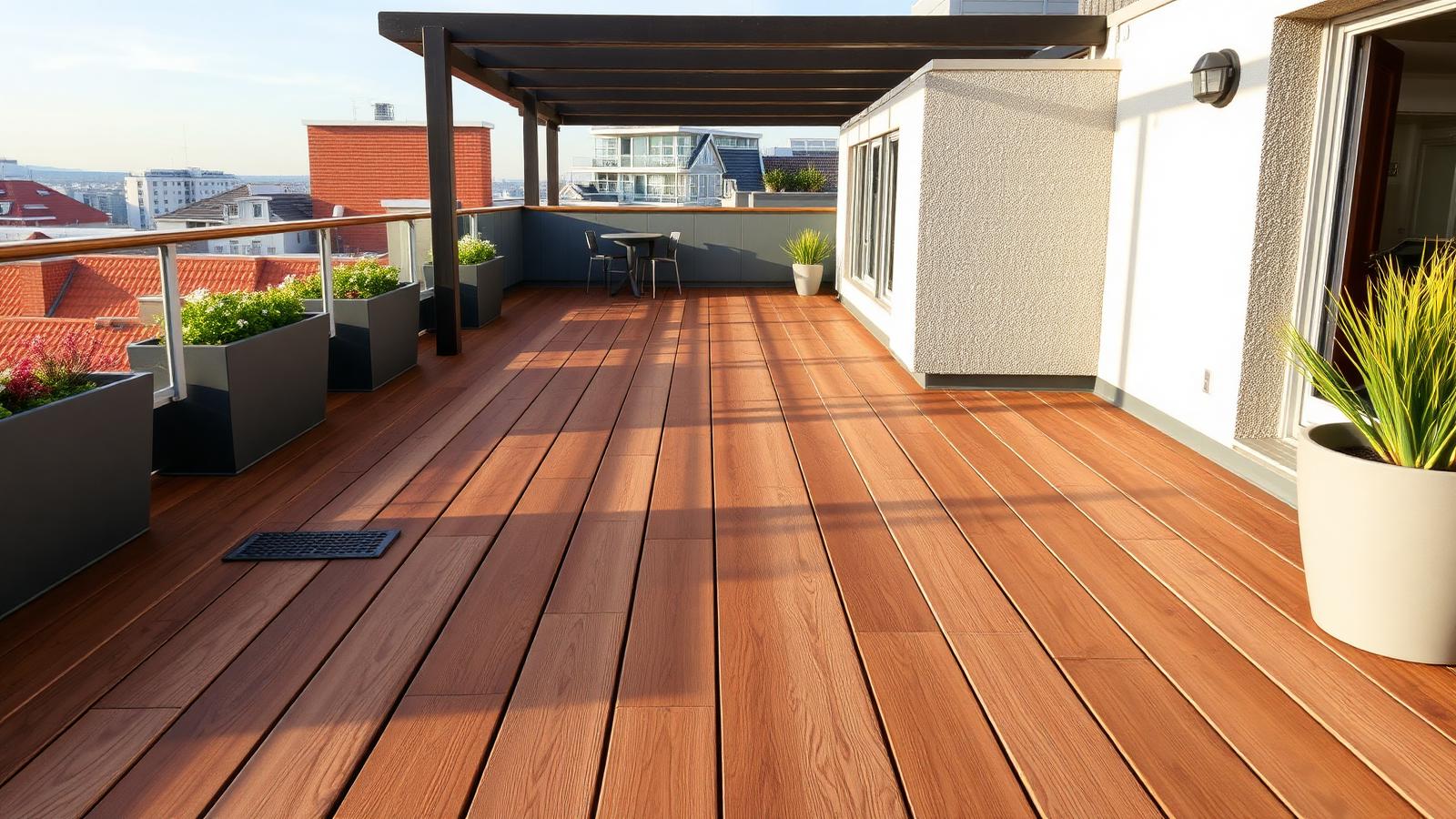 Vlondertegels bij Vlonderhoud Hardhouten vlondertegels met antislip reliëf op een dakterras