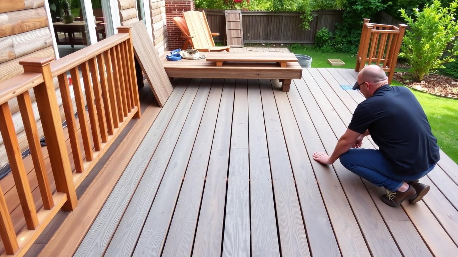 Vlonder vervangen door Vlonderhoud Oude vergrijsde vlonder wordt vervangen door nieuwe hardhouten vlonderplanken in een Nederlandse achtertuin